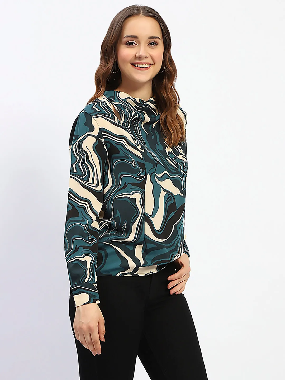 Madame Marble Print Teal Green Top SmoothEdging Joy Mood