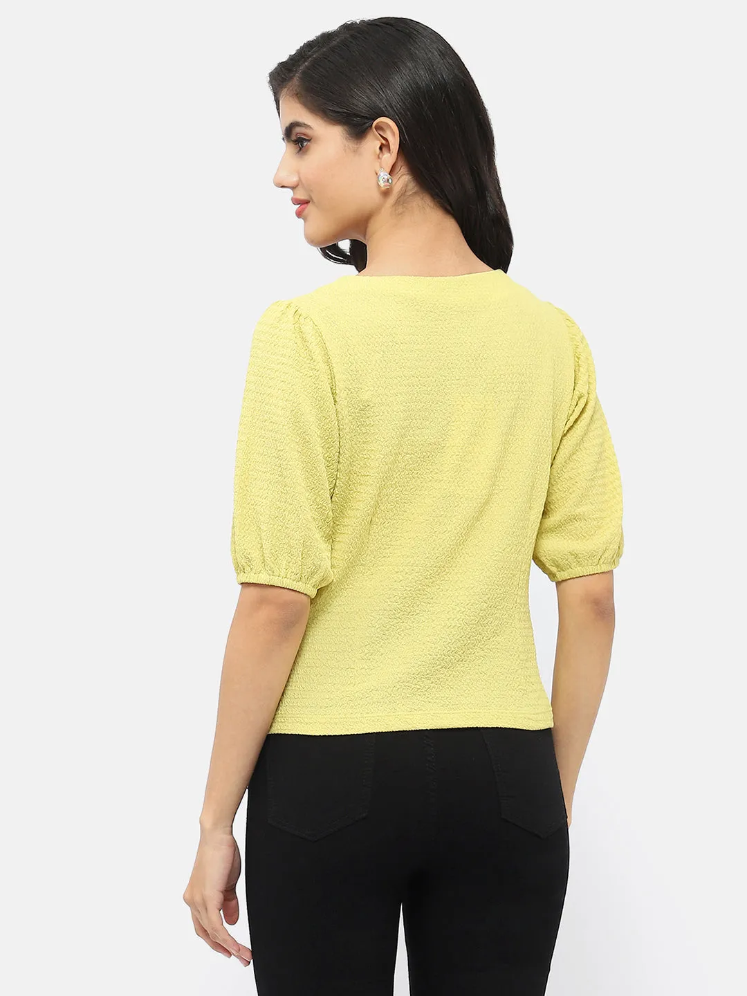 Madame Square Neck Lime Green Crinkled Top African Bold Tagless Labeling