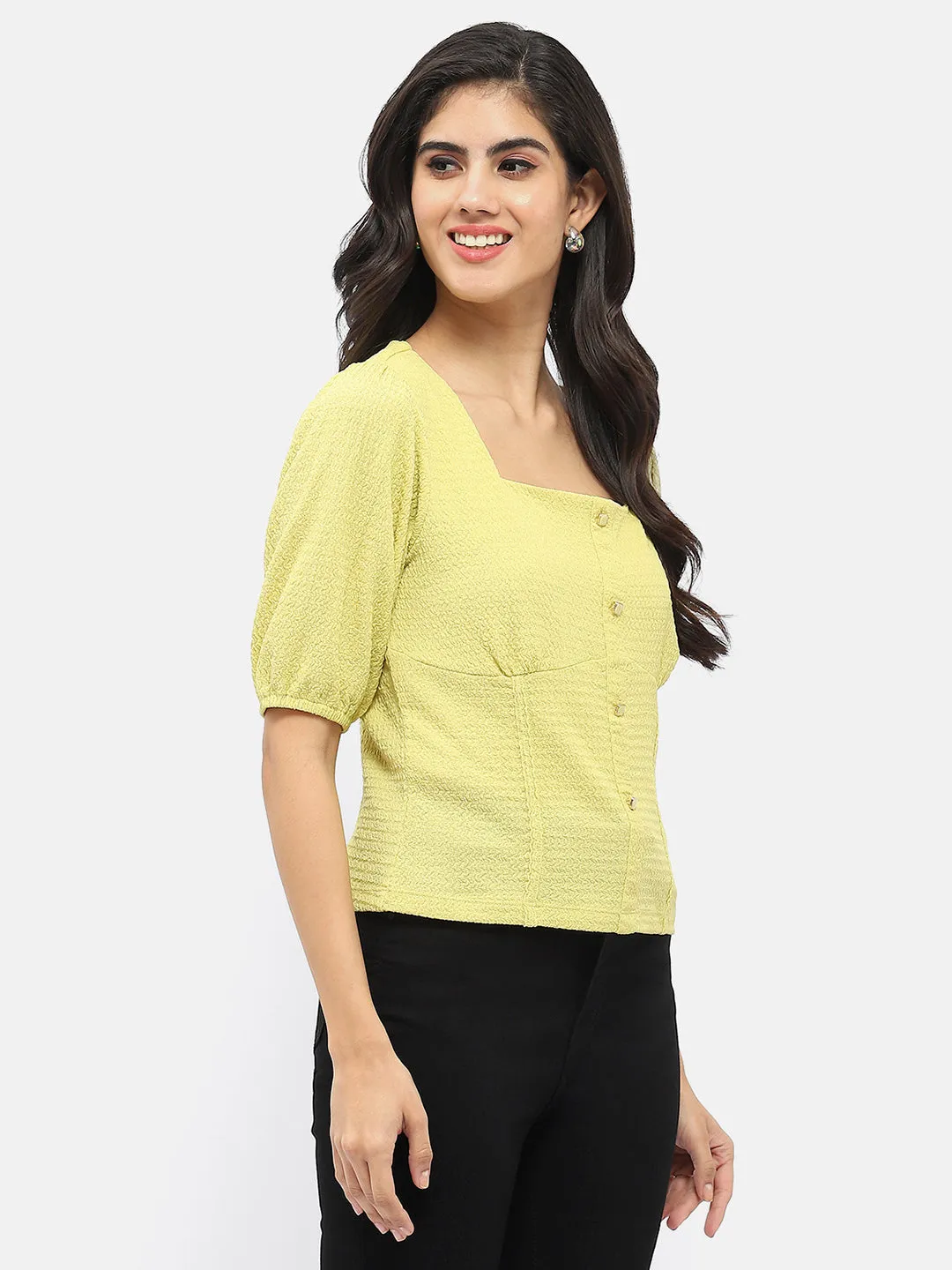 Madame Square Neck Lime Green Crinkled Top Digital Core