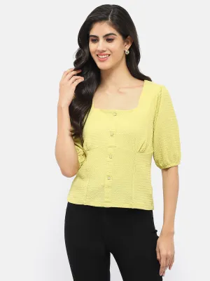 WindproofInterior Madame Square Neck Lime Green Crinkled Top