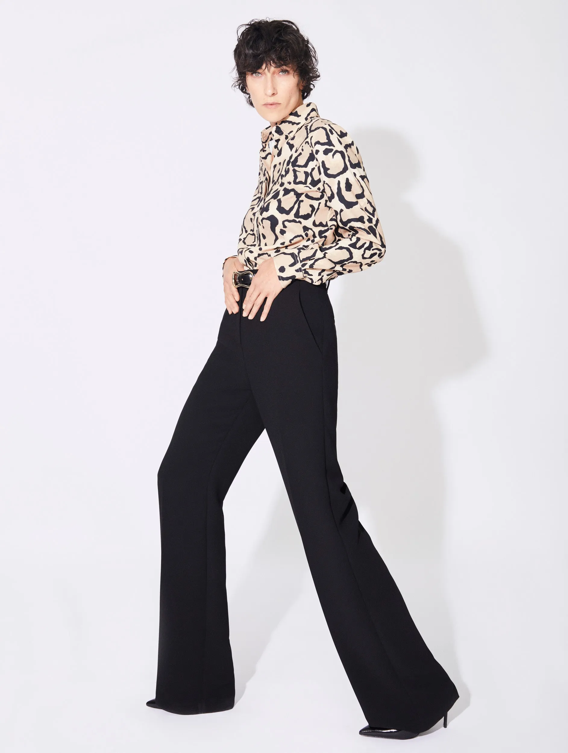 Black crepe high waisted flared trousers EasyCareFabric Timeless Wear