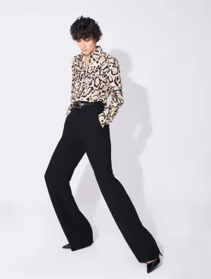 Black crepe high waisted flared trousers Travel Ready Fit