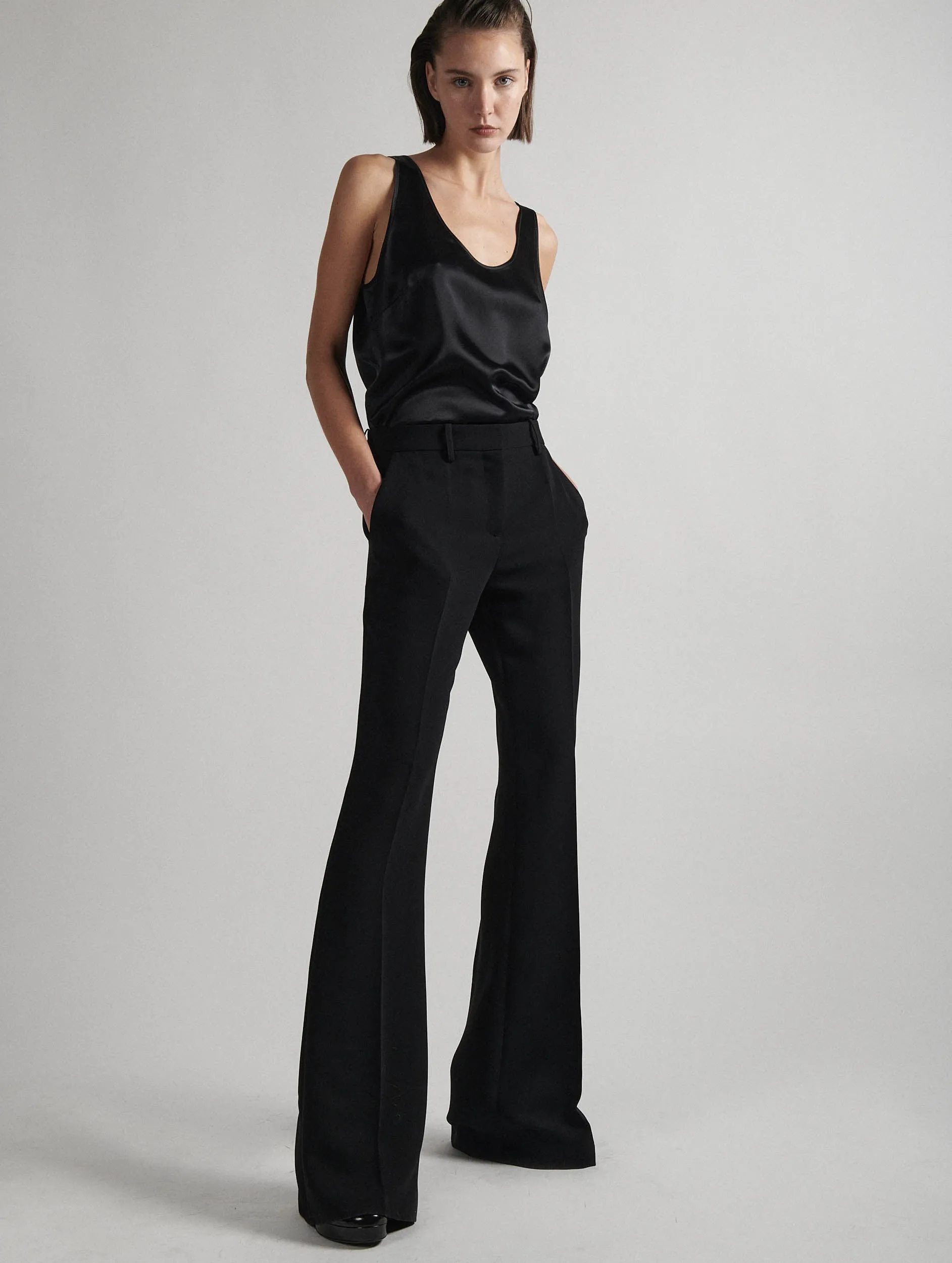 Ripped design Black crepe bootleg trousers