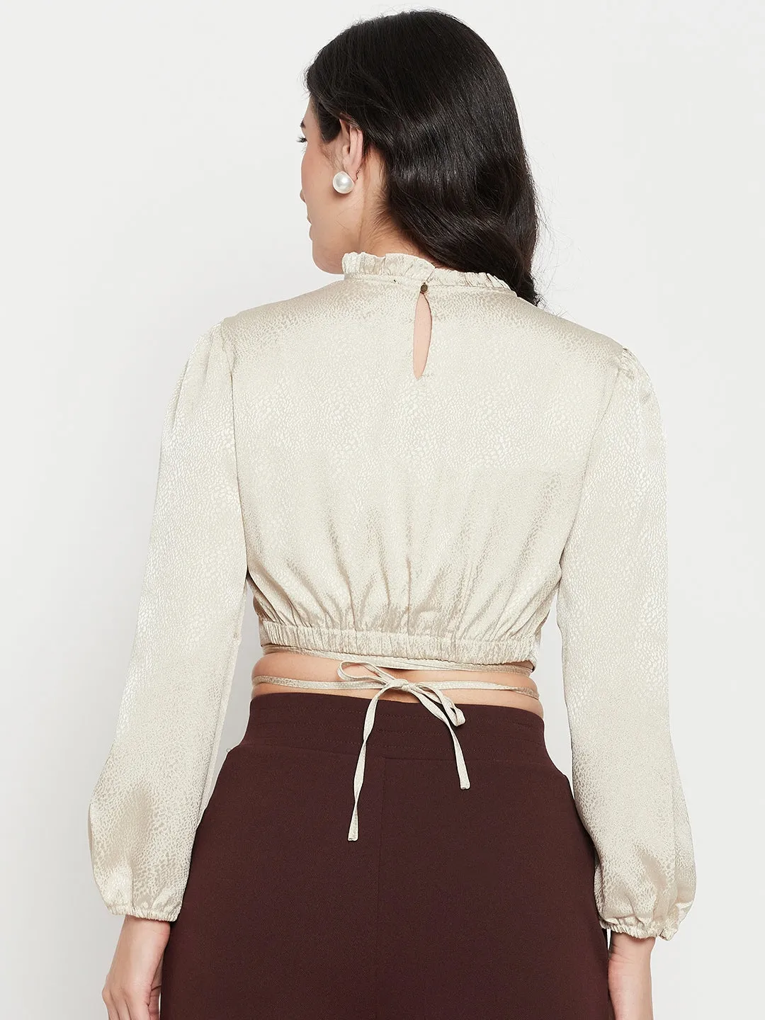 Madame Beige Tie-Up Waist High-Neck Top Feather Glow Sun shield