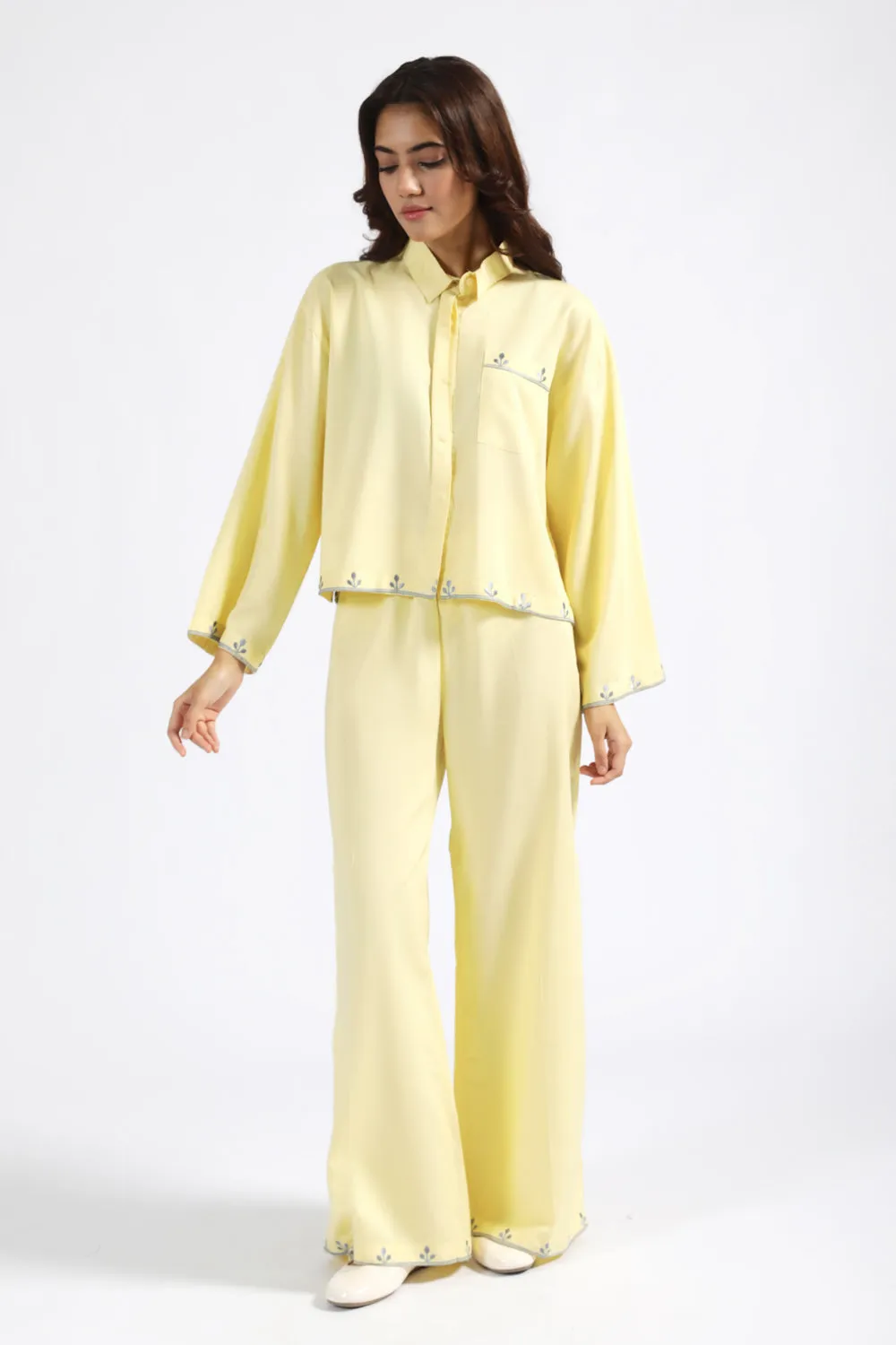 Essential Comfort Wear Comfort for All EMBROIDERED WIDE LEG PANTS
