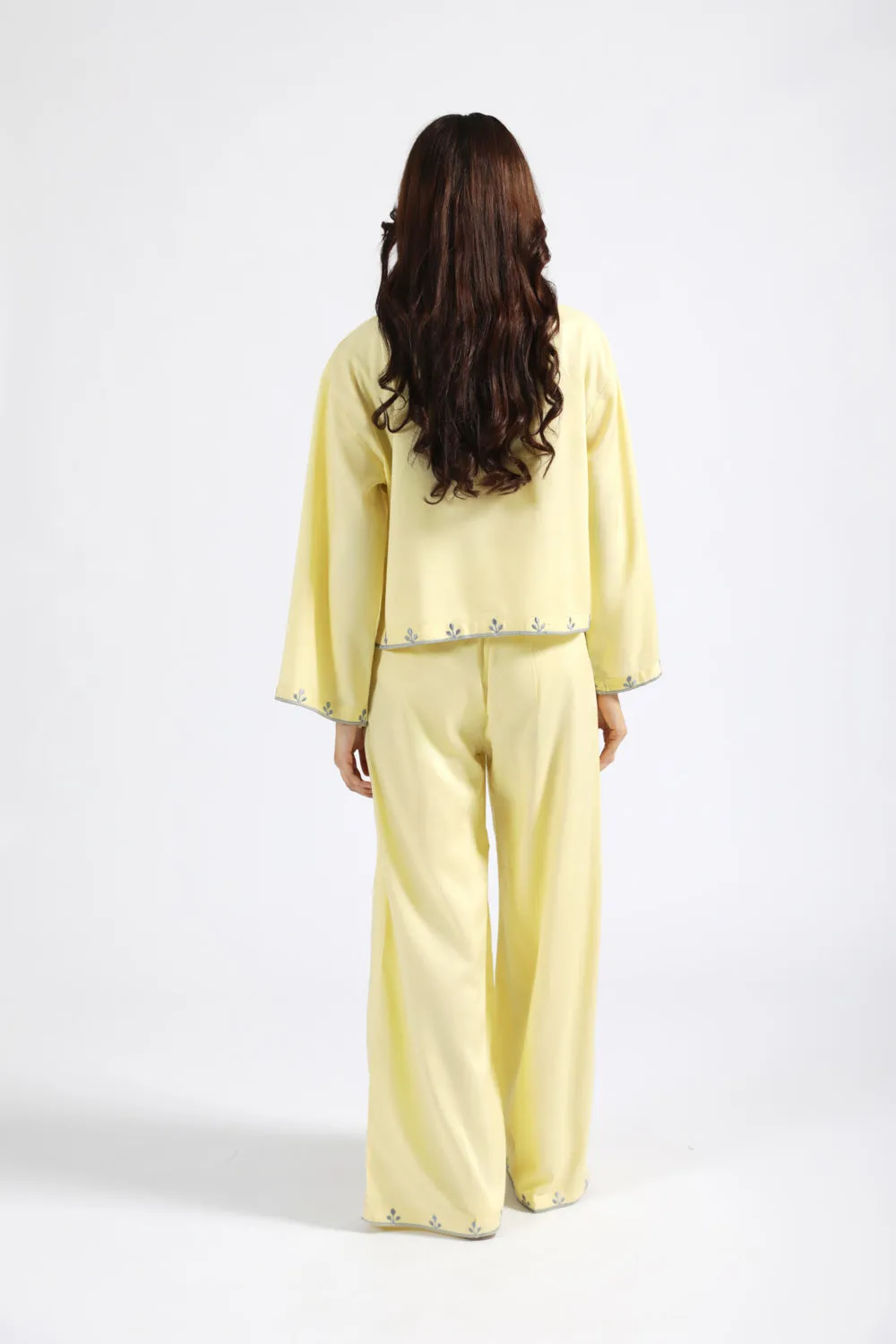 ElasticWaistband EMBROIDERED WIDE LEG PANTS