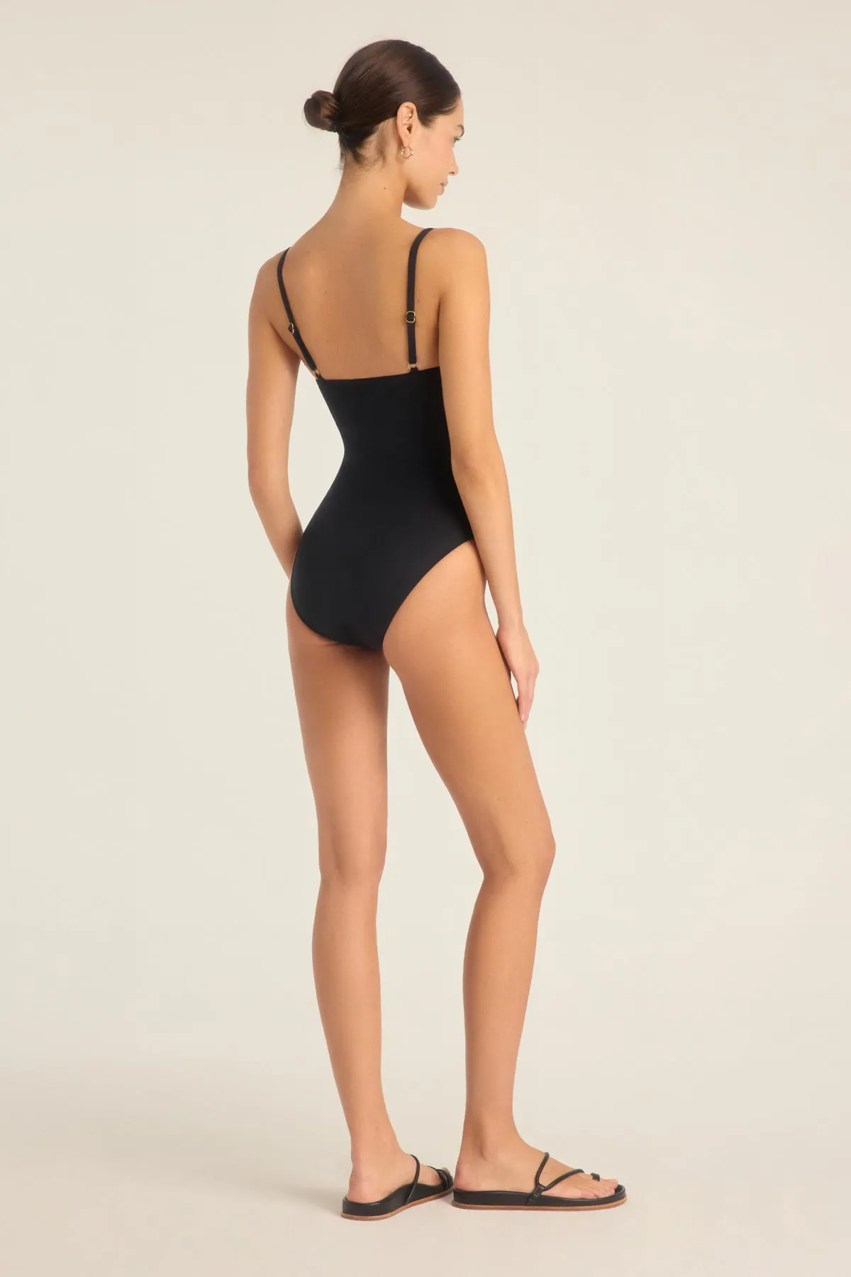 Jenna High Leg One Piece Full Cut - Black EcoLux tropical print