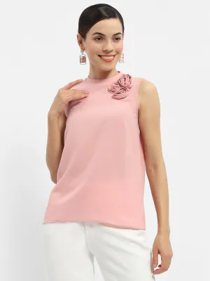 FlatlockSeaming StaticResistantTextile Madame Applique Adorned Pink Shimmer Top