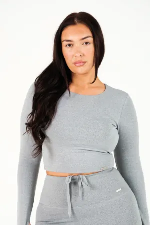Cropped Built In Bra Long Sleeve Top Grey Marl Stylish Bottom