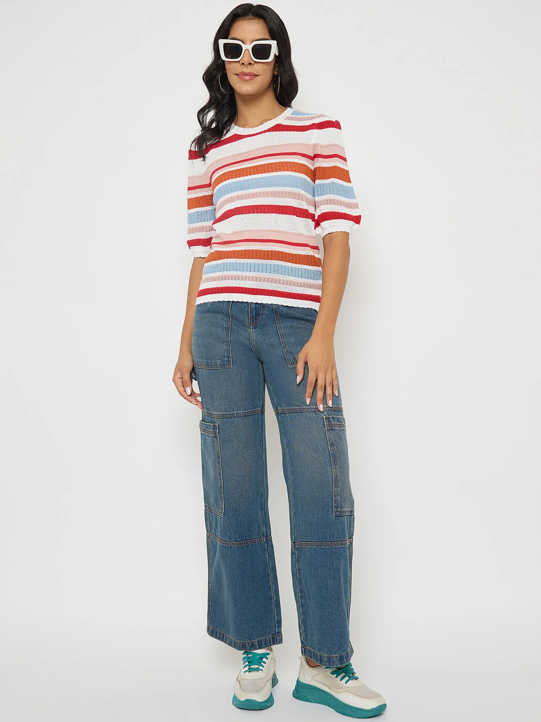 Madame Panel Detailed Tinted Green Wide Leg Denim Cargo Seamless Technology ripstop fabric