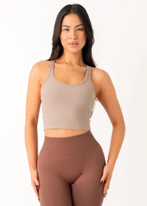 Natural Fiber Blend CROPPED TANK - BEIGE
