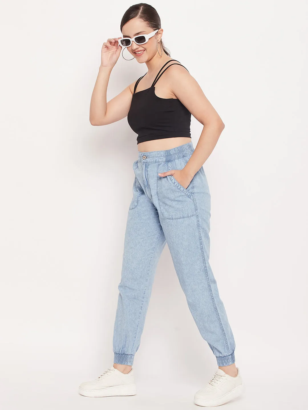 Flexible Gusset Design Functional Fashion Madame Blue Elasticated Joggers