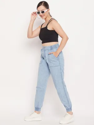 Flexible Gusset Design Functional Fashion Madame Blue Elasticated Joggers