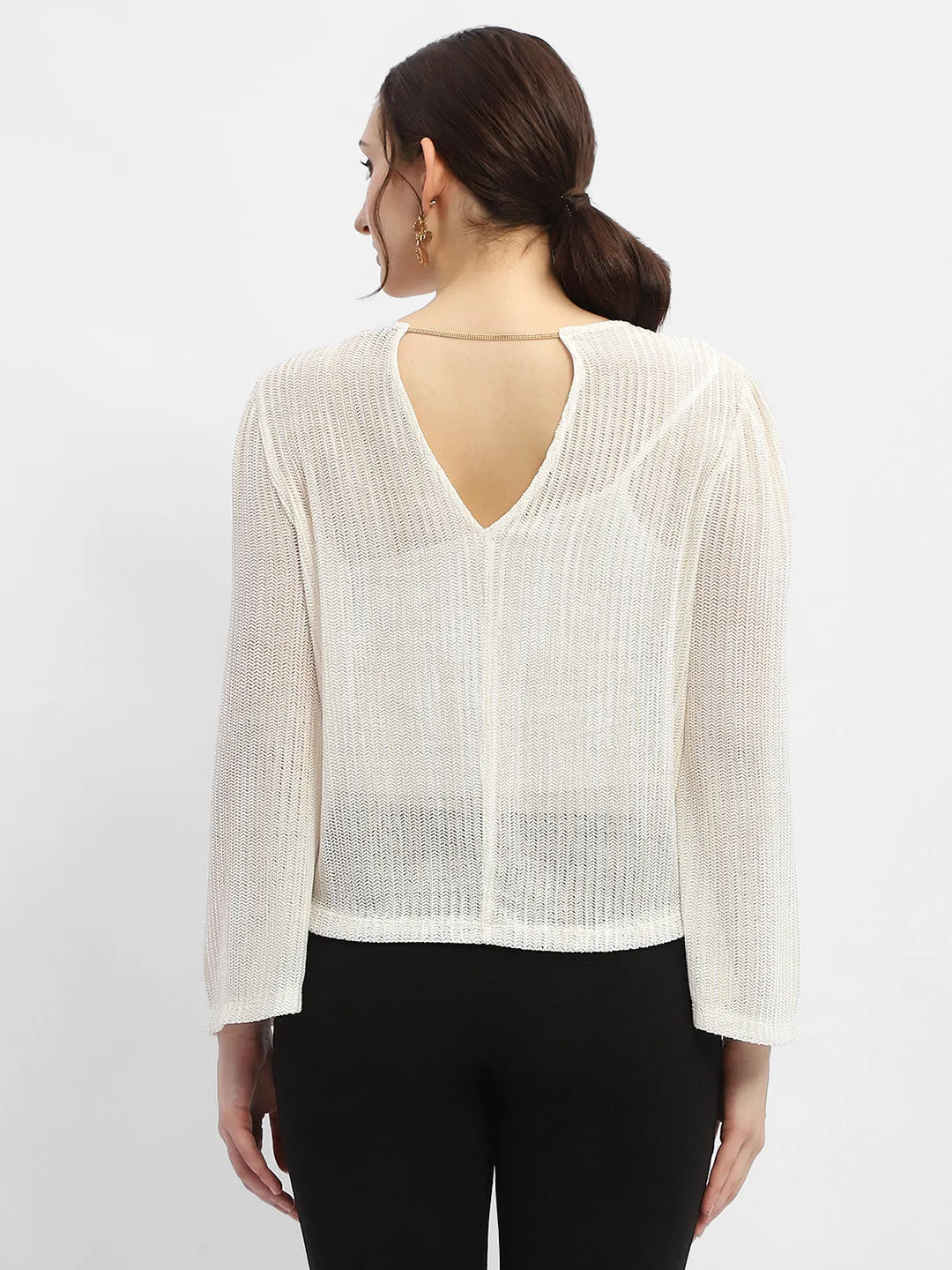 Madame Cut Out Back Off-White Knit Top Relaxed Style World Edge