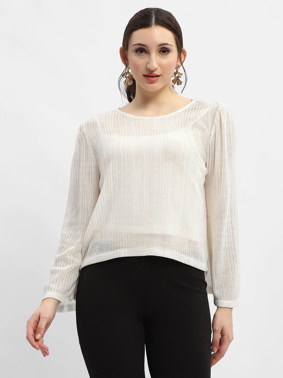 DoubleLayerReinforcement AntiStaticTechnology Madame Cut Out Back Off-White Knit Top