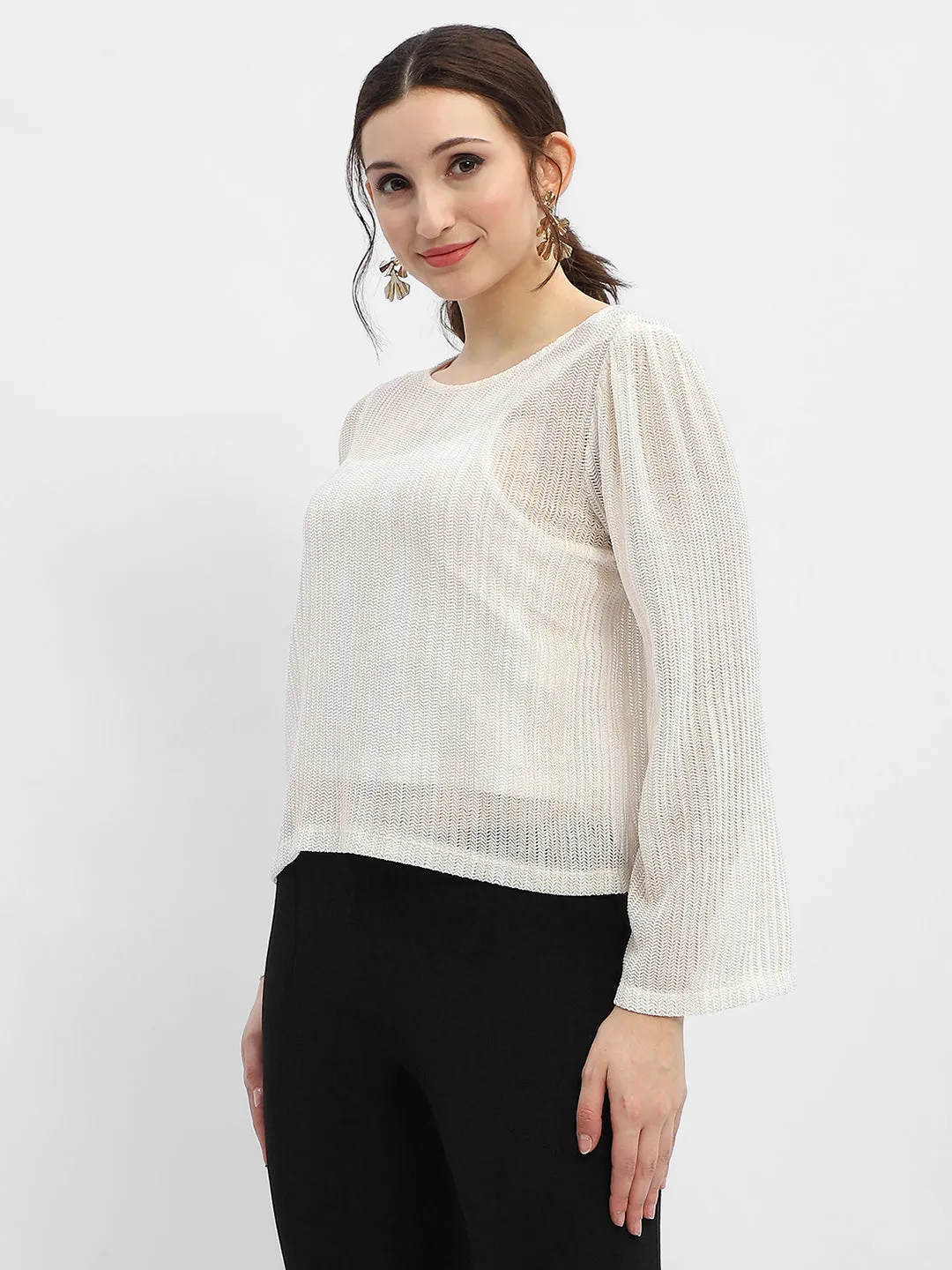 Madame Cut Out Back Off-White Knit Top smooth zipper