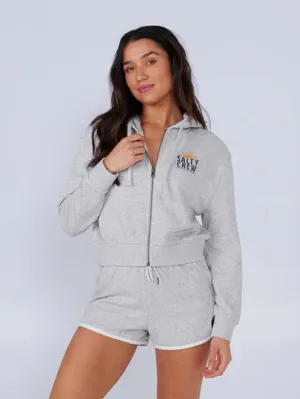 Women's Cruisin Crop Zip Up Hoodie - Athletic Heather Monochrome Look Functional Wear