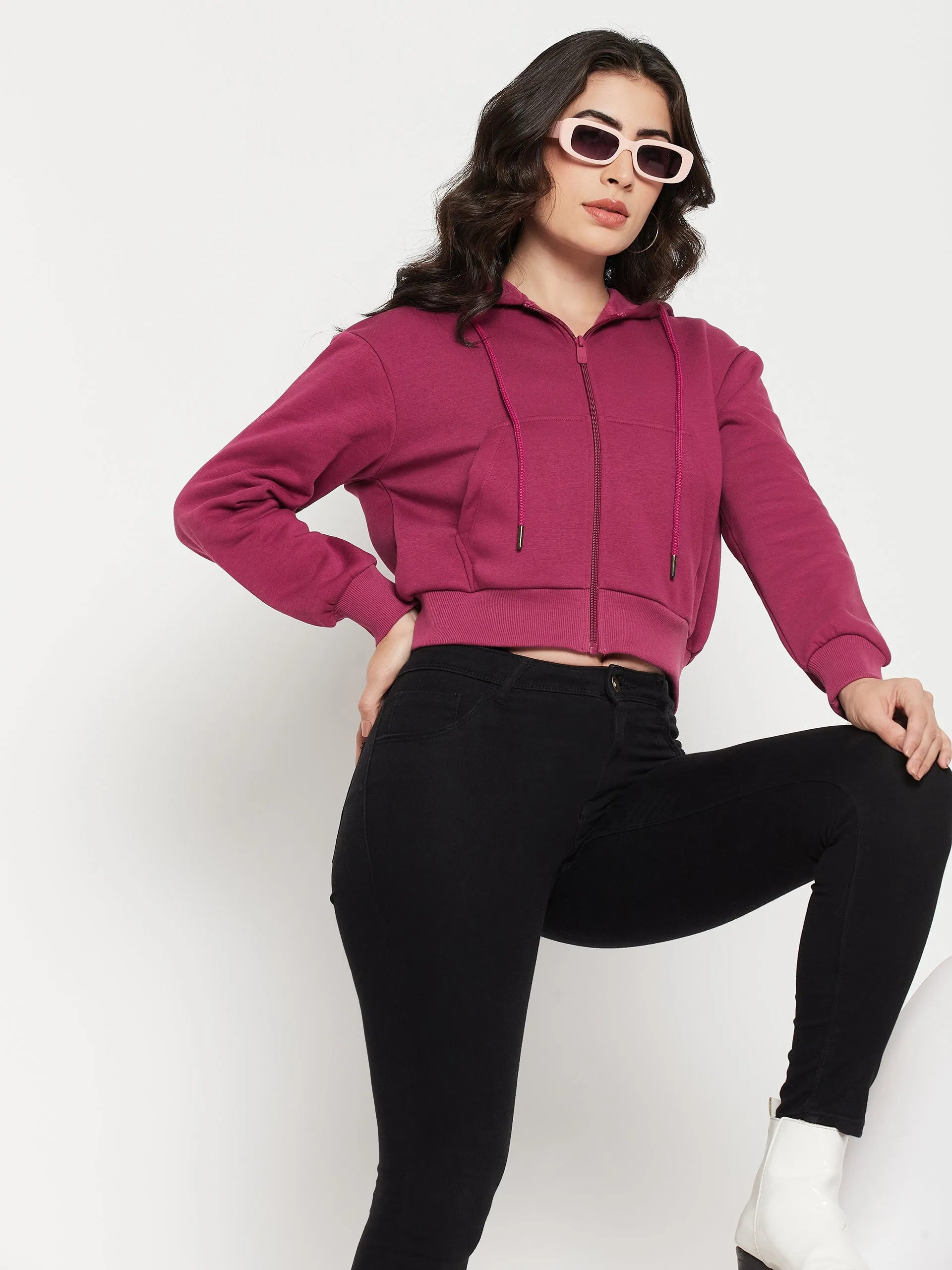 Madame Fuschia Hood Neck Sweatshirt Embroidered Logo Cozy Outerwear