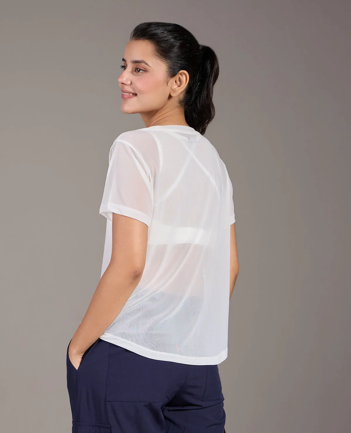 Mesh Top White Stretch Knit Easter
