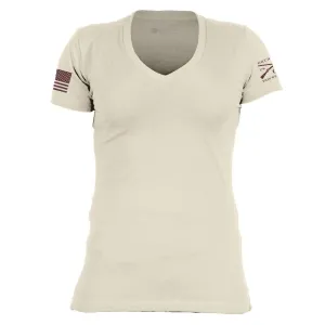 DoubleLayeredCollar Basic T-Shirt Women's V-Neck - Sand