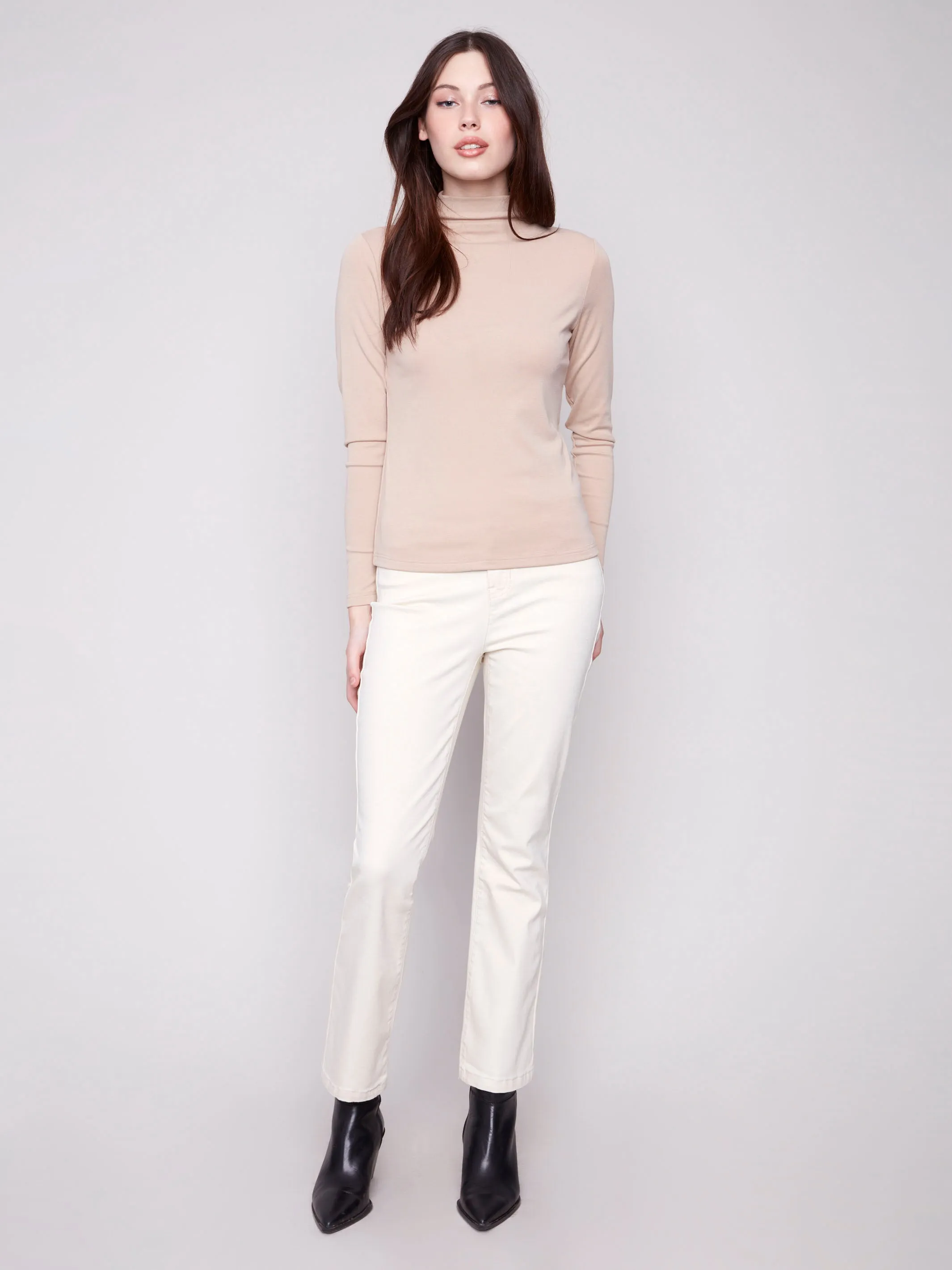Long Sleeve Mock Neck Top - Sesame Repair Fit