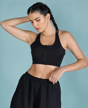 Women Mid Impact Zip Sports Bra with Removable Pads Outdoor Sports