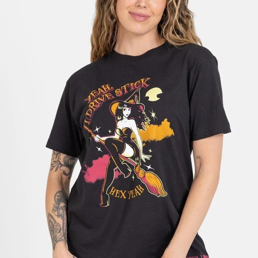 Non Irritating Seams Light and Breezy Women's I Drive Stick Boyfriend Fit T-Shirt - Black