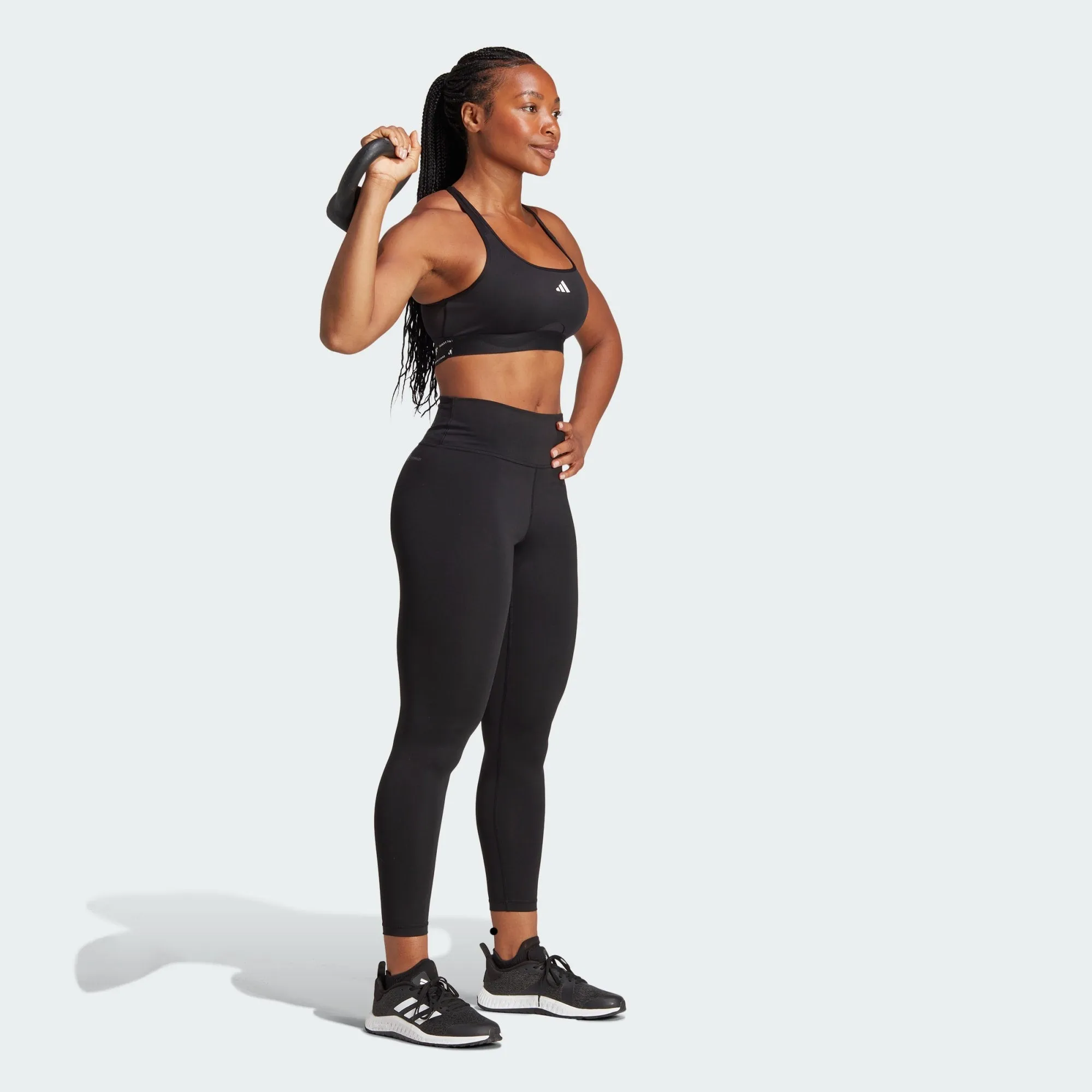 Wide Band Breathable Lining Adidas Women's Powerreact Training Medium-Support Black Bra