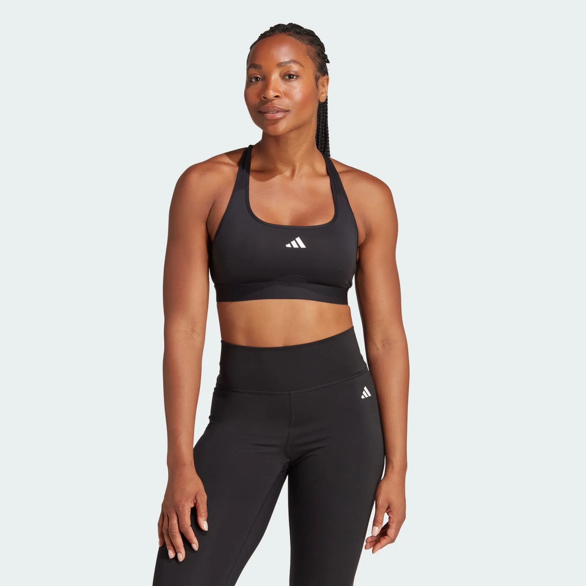 Adidas Women's Powerreact Training Medium-Support Black Bra Anti-microbial