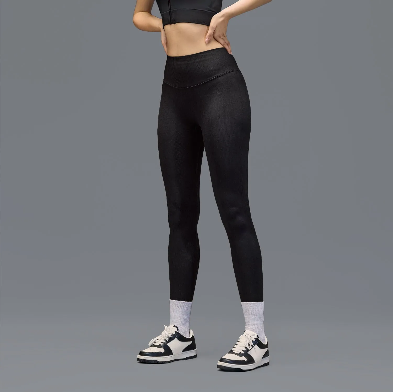 Travel Friendly Limitless Snatched high waisted Ribbed Leggings - BLACK