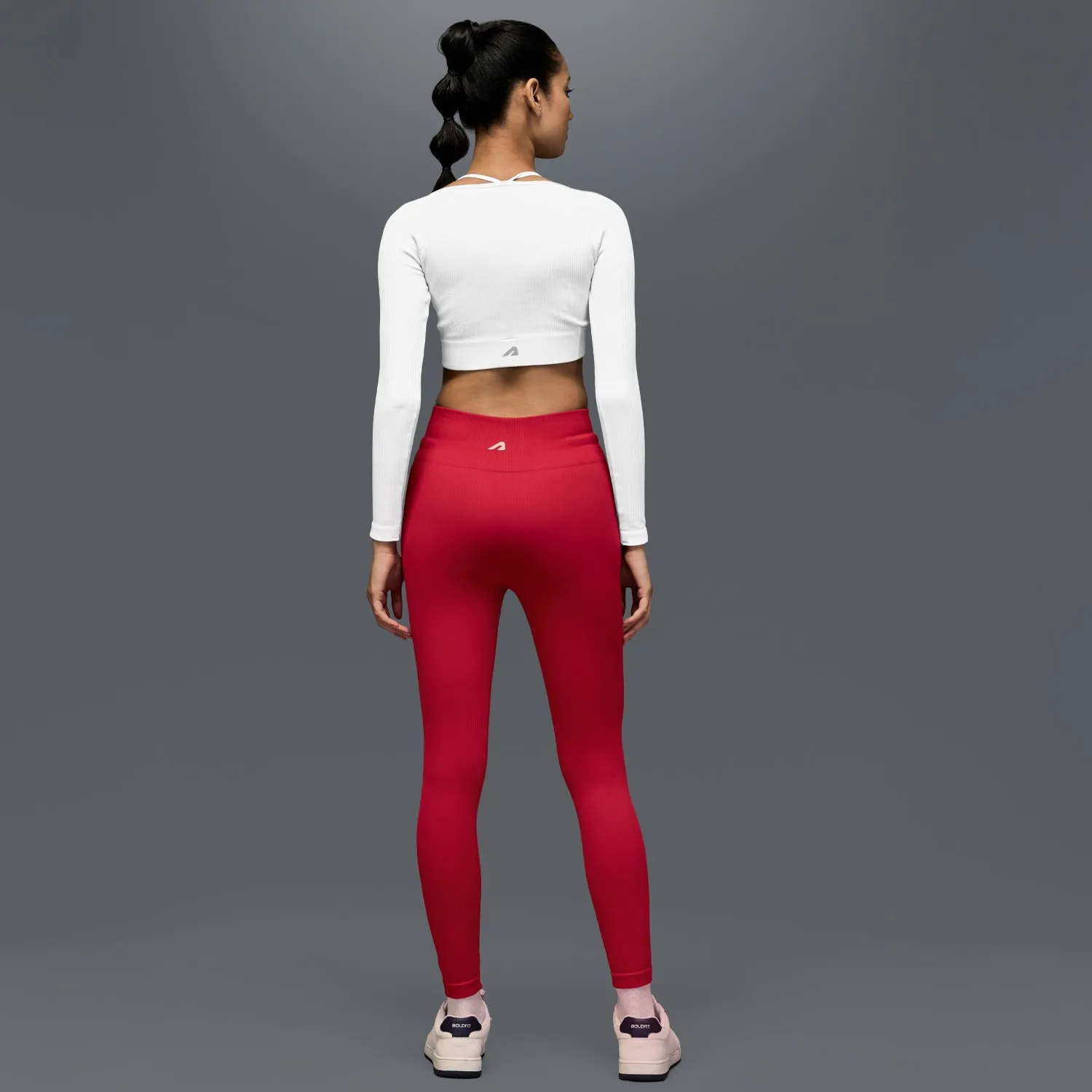 Limitless Snatched mid waisted ribbed Leggings - RED Durable Comfort