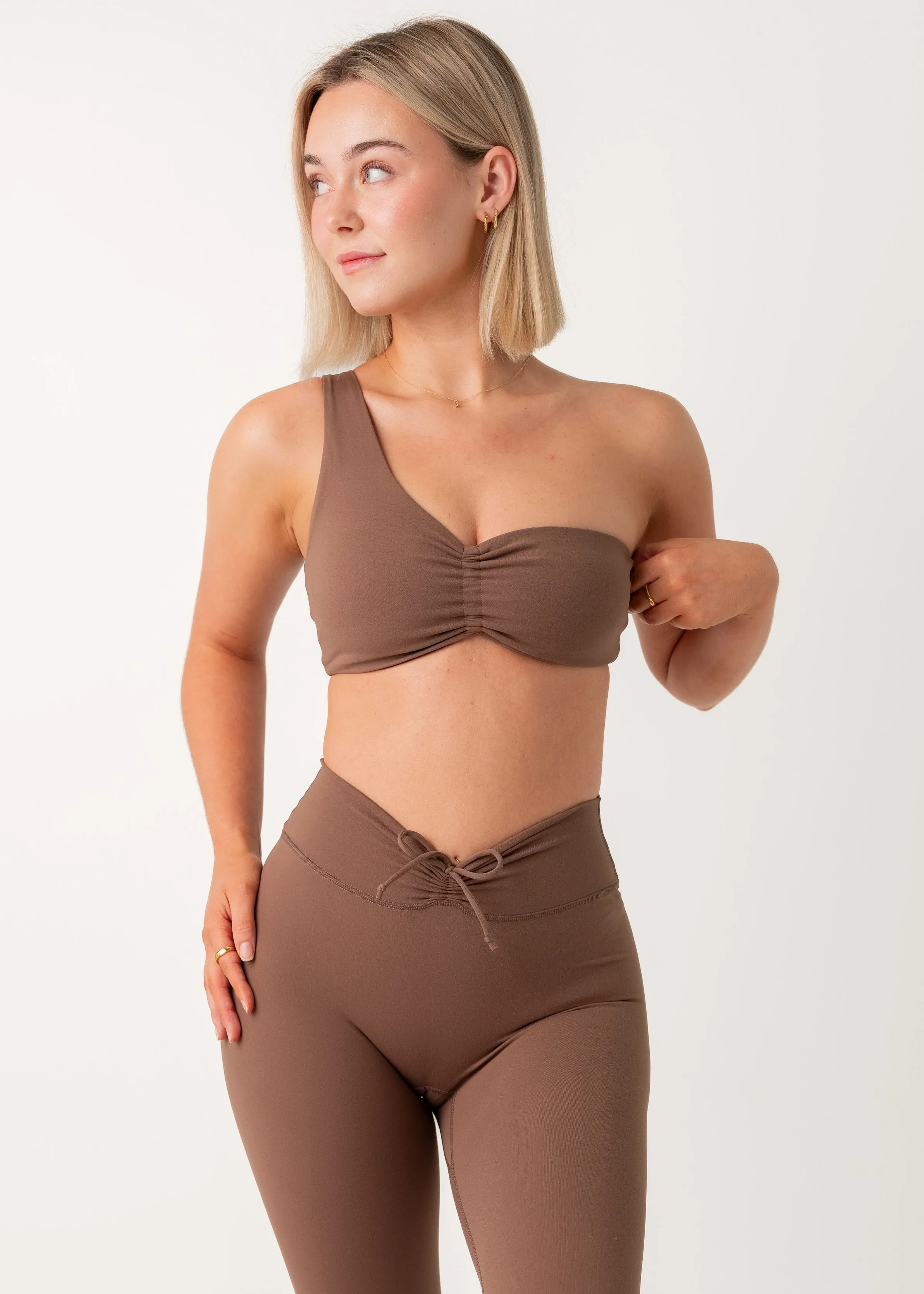 POISE ONE SHOULDER BRA - CHOCOLATE Wide Underband Support Elastic waistband seams