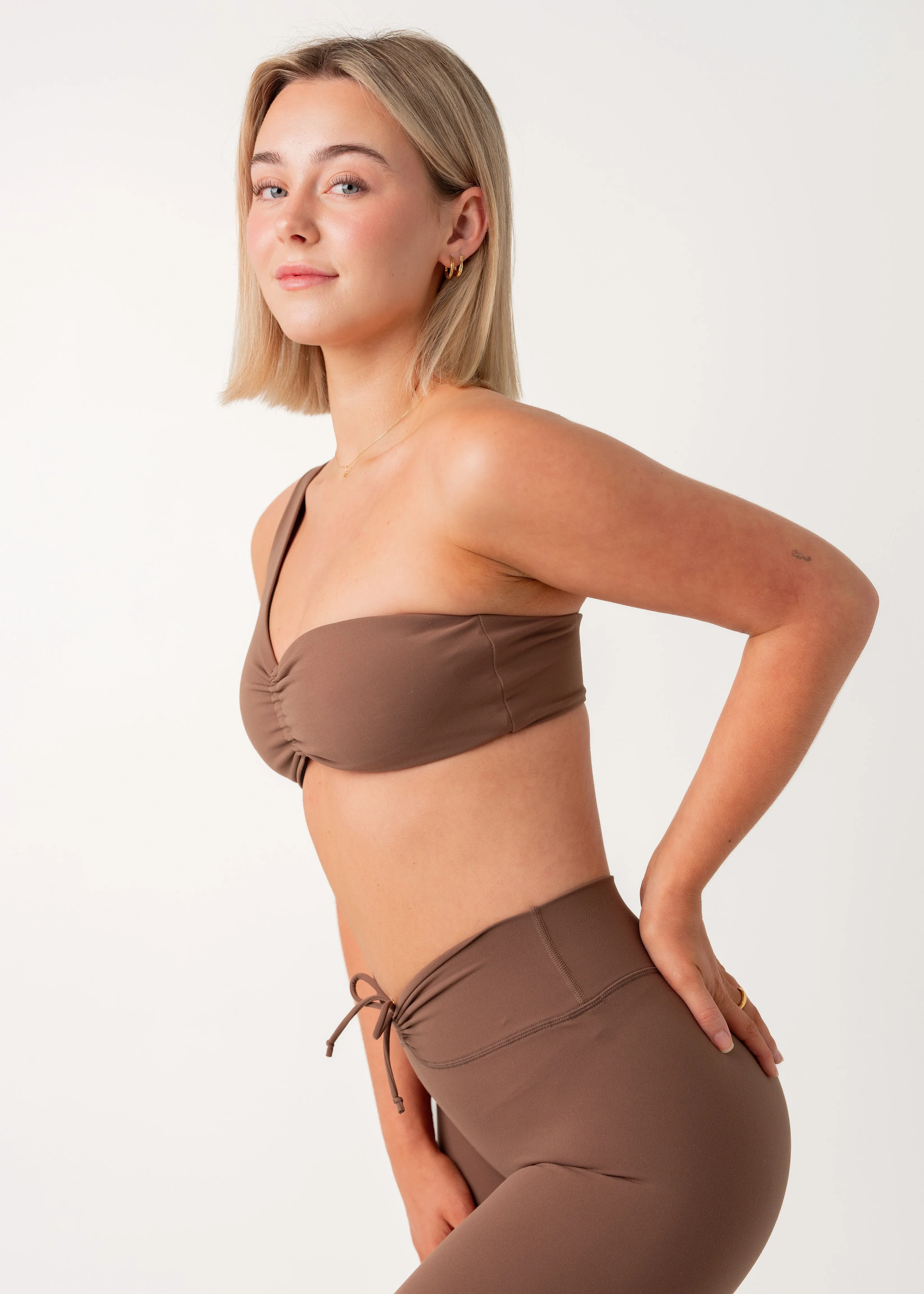 POISE ONE SHOULDER BRA - CHOCOLATE Non-Slip Support Easy Closure