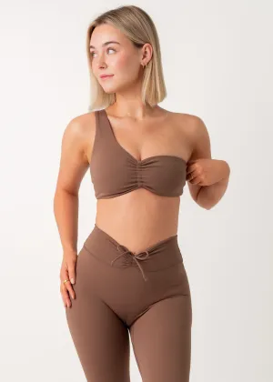 POISE ONE SHOULDER BRA - CHOCOLATE Wide Underband Support Elastic waistband seams