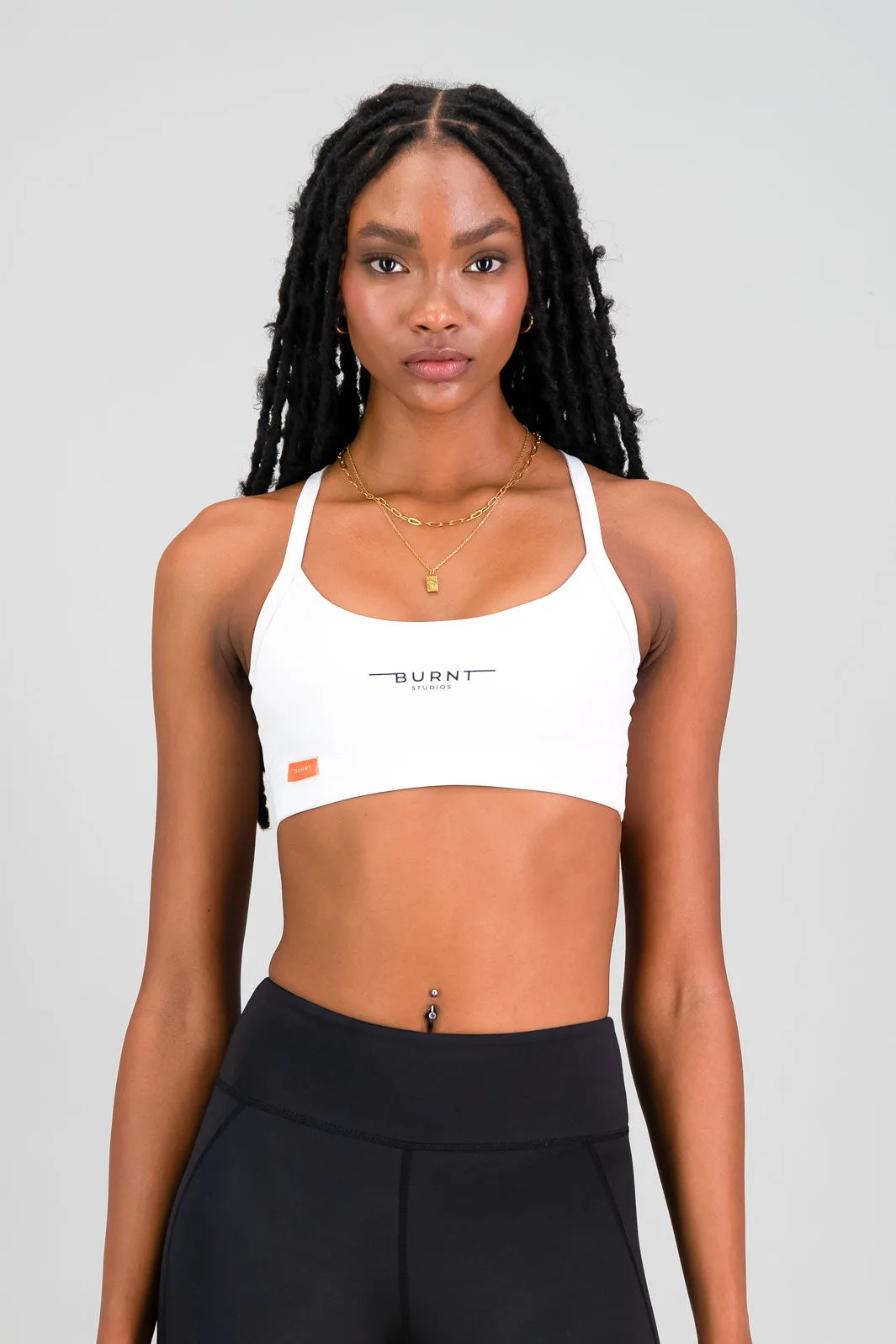 Sweat Wicking Liner Dance costume The Cali Sports Bra - White