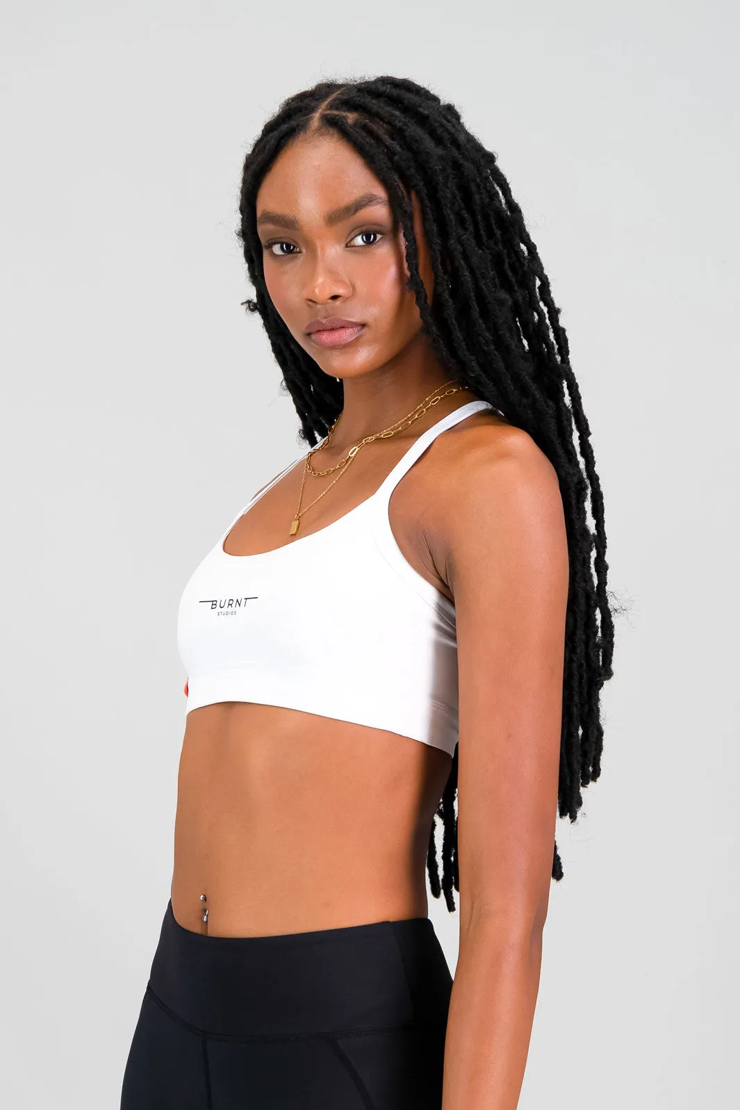The Cali Sports Bra - White Soft Lace Flexible frame