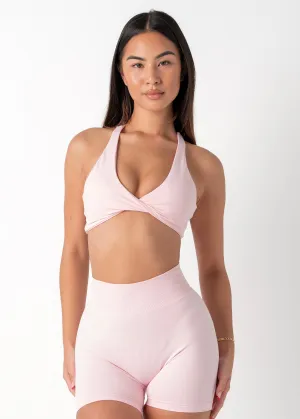 Adaptive Stretch Fabric Raw edges TWIST BRA - BABY PINK