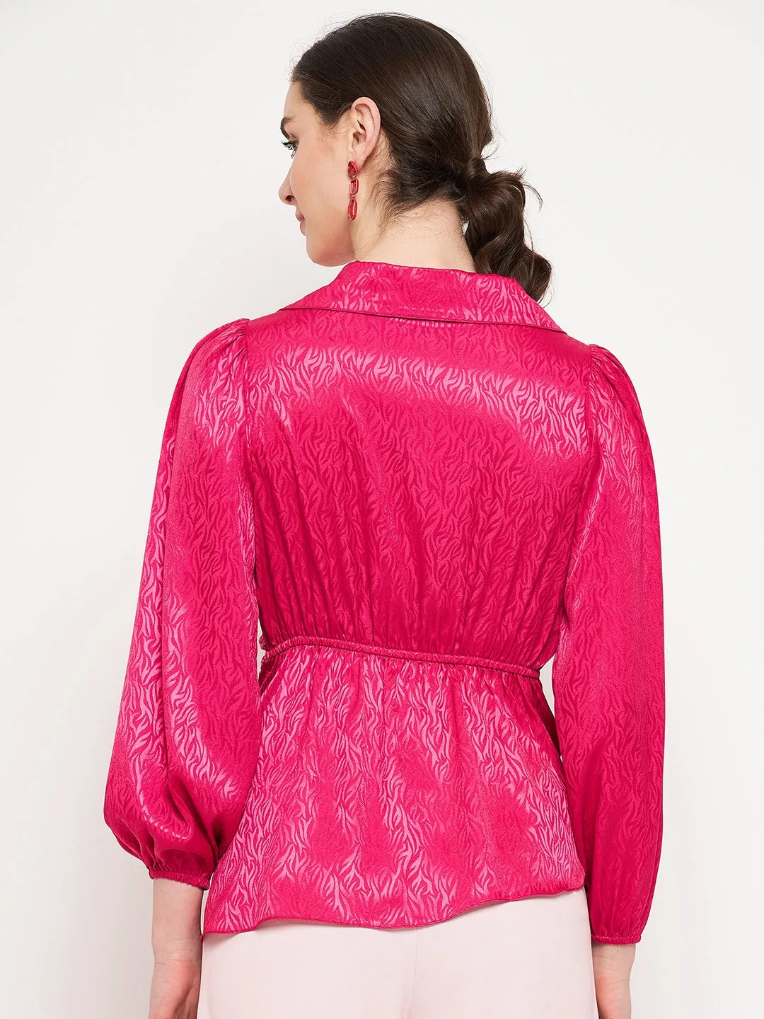 Madame Hot Pink Puff Sleeve Top QuickReleaseFastenings HighDensity Weave