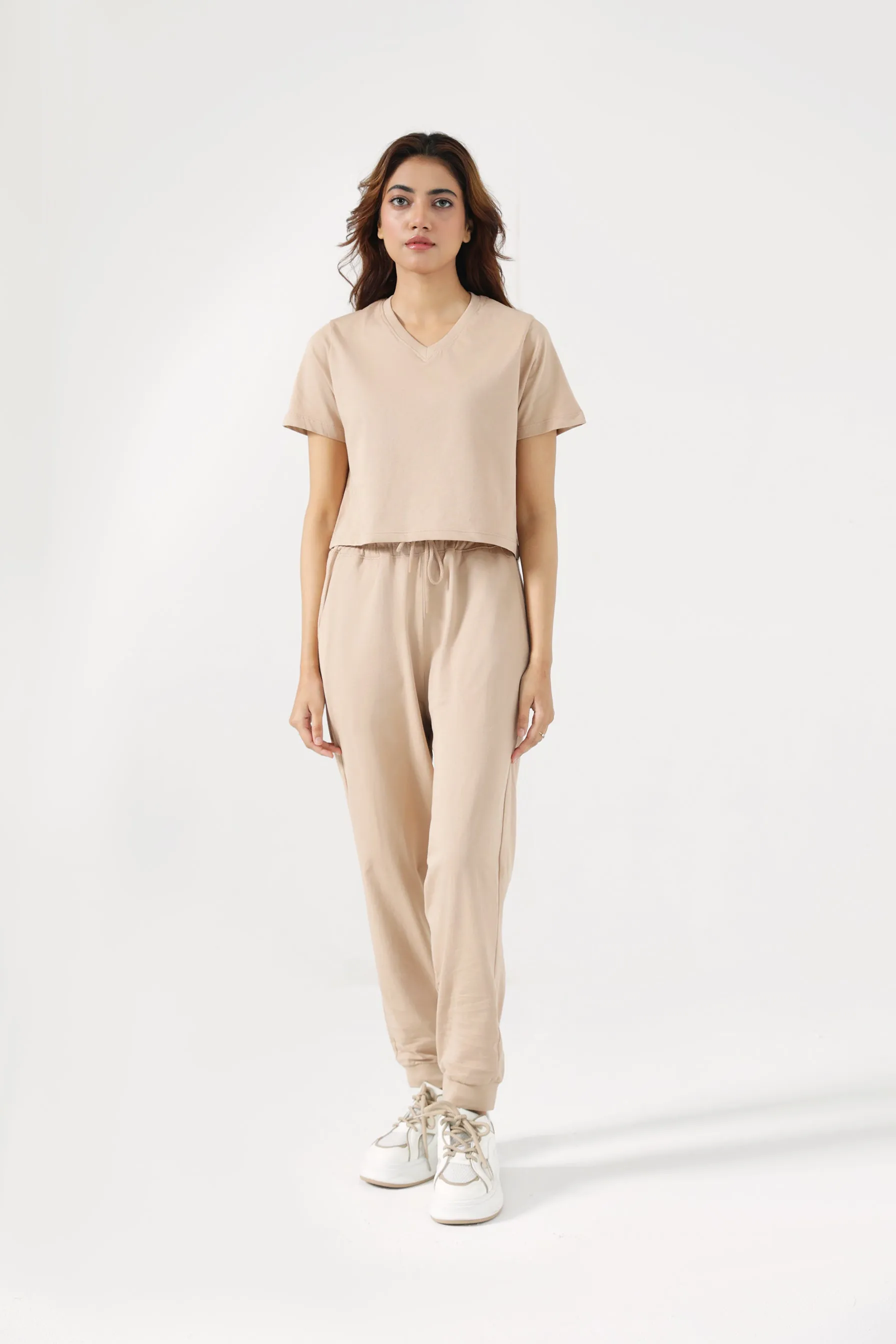 Stretchable Waistband SheerLayeredPanels BASIC CROPPED TEE