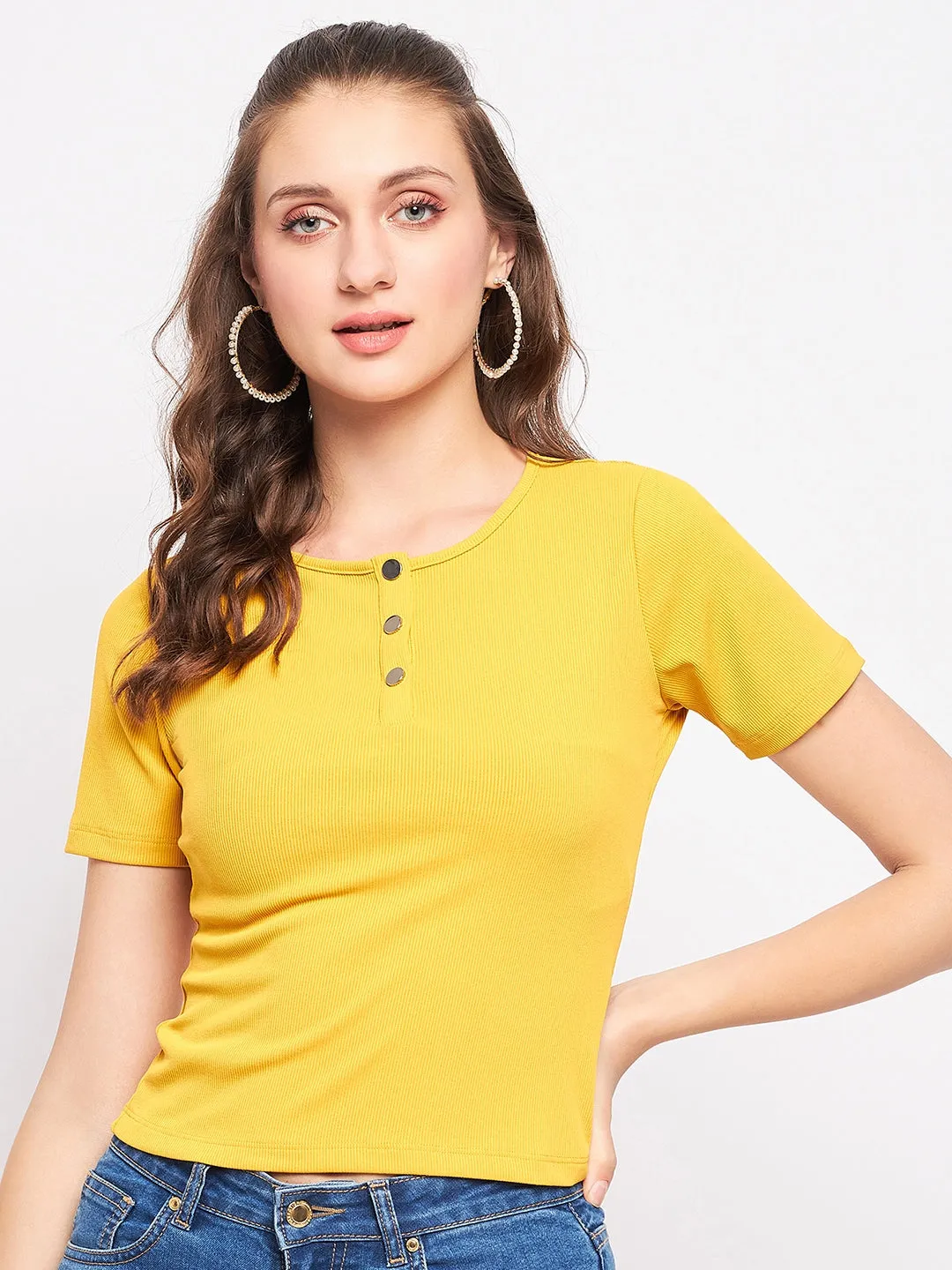 Tech Edge Comfortable Sweater Madame Casual Mustard Cotton Top