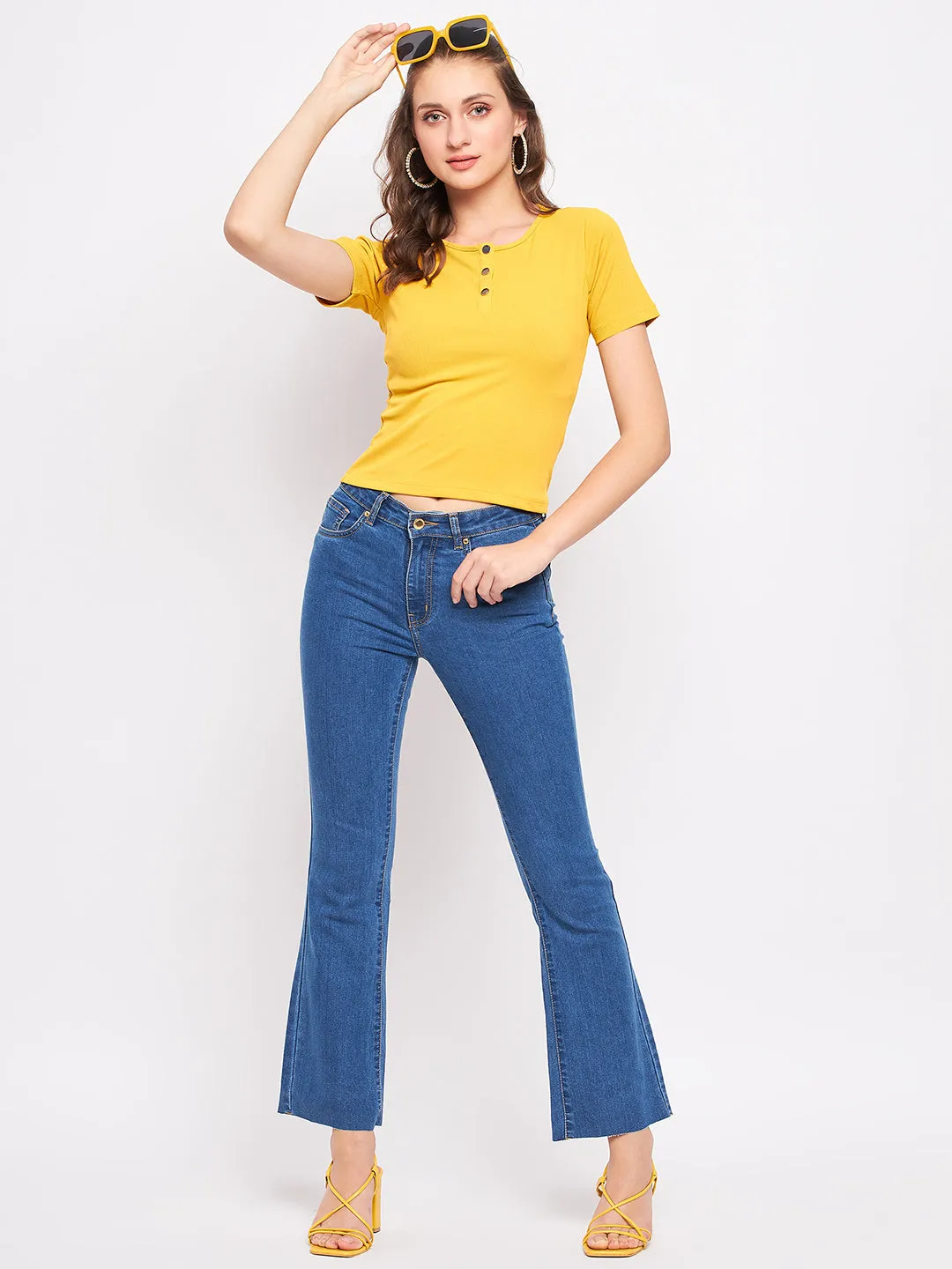 Recycle Glow Antistatic Madame Casual Mustard Cotton Top