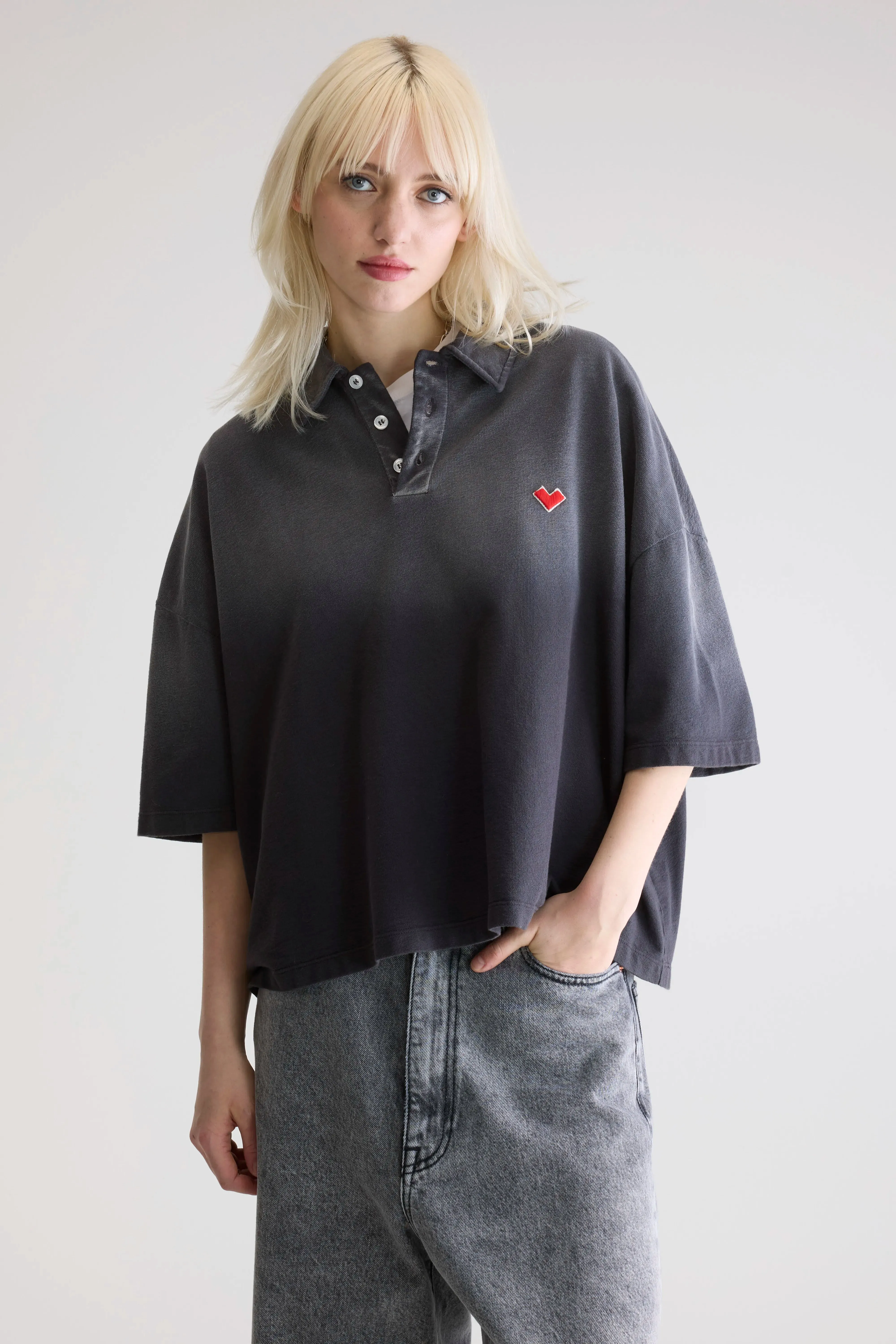 Seasonal Layering Garment Dyed Foolo short-sleeve polo (252 / W / BLACK BLUE)