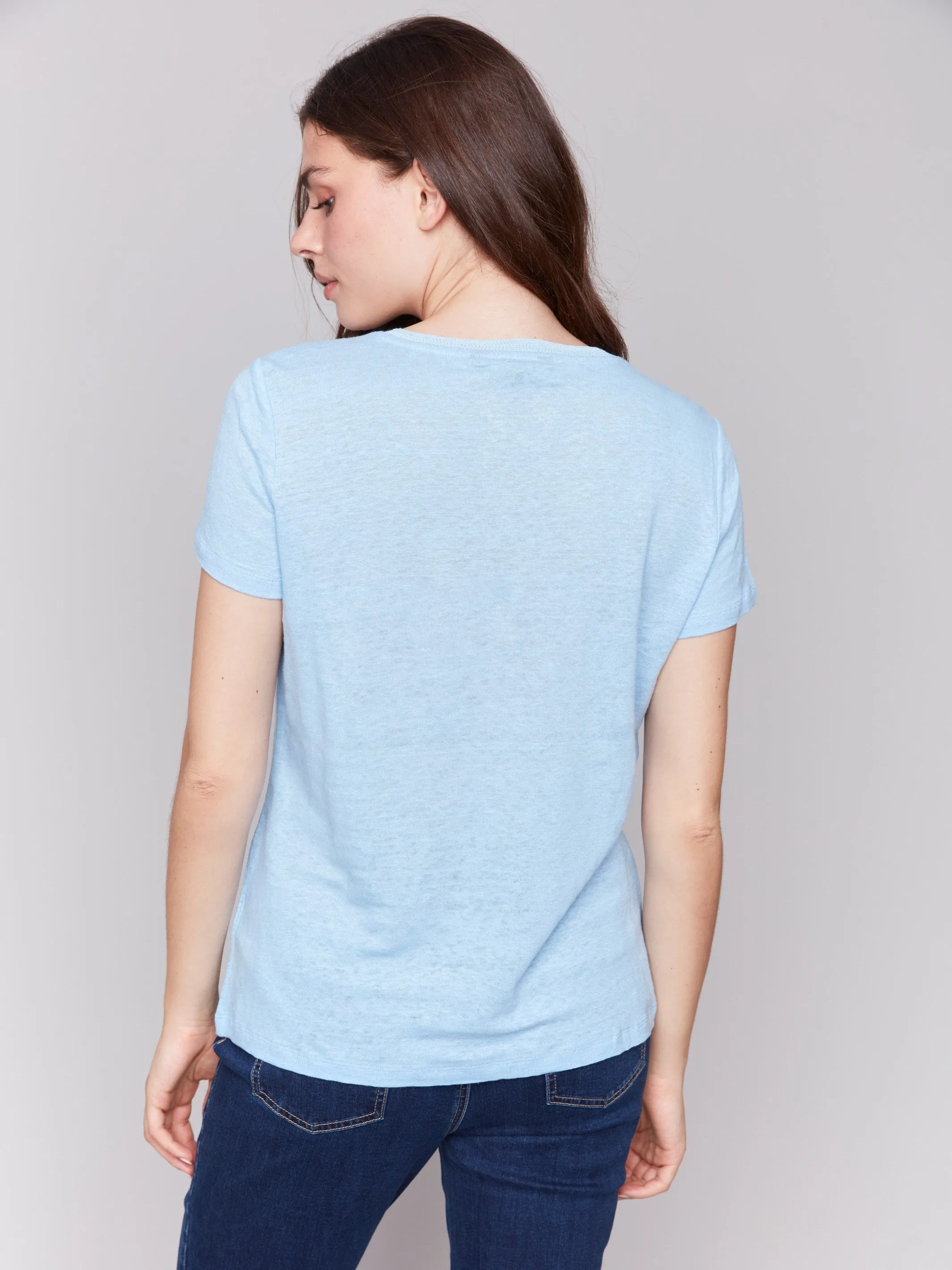 Linen Blend V-Neck T-Shirt - Bluebell Professional Style Hope Fit