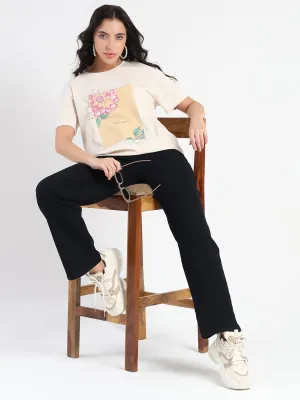 Bold Statement Madame Graphic Print Beige Cotton Blend T-shirt