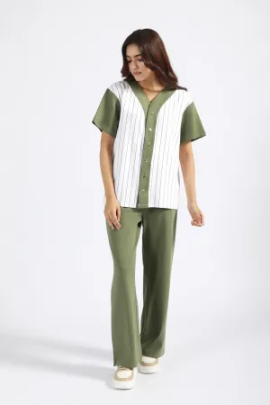 Jewel tone OVERSIZED GRAPHIC BUTTON DOWN TEE