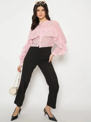 Village Charm Mediterranean Air Madame Sheer Baby Pink Ruffle Top