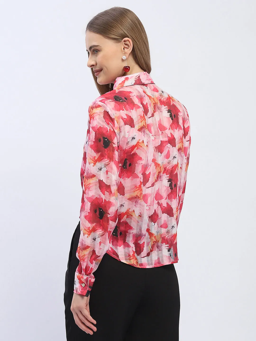 Madame Abstract Print Hot Pink Regular Top AntiPilling Surface