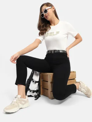 Non Restrictive Fit Madame Typography White Regular T-Shirt