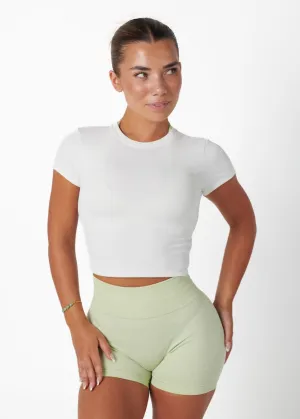 Japan Neat Elegant Top RIBBED BASIC TEE - WHITE