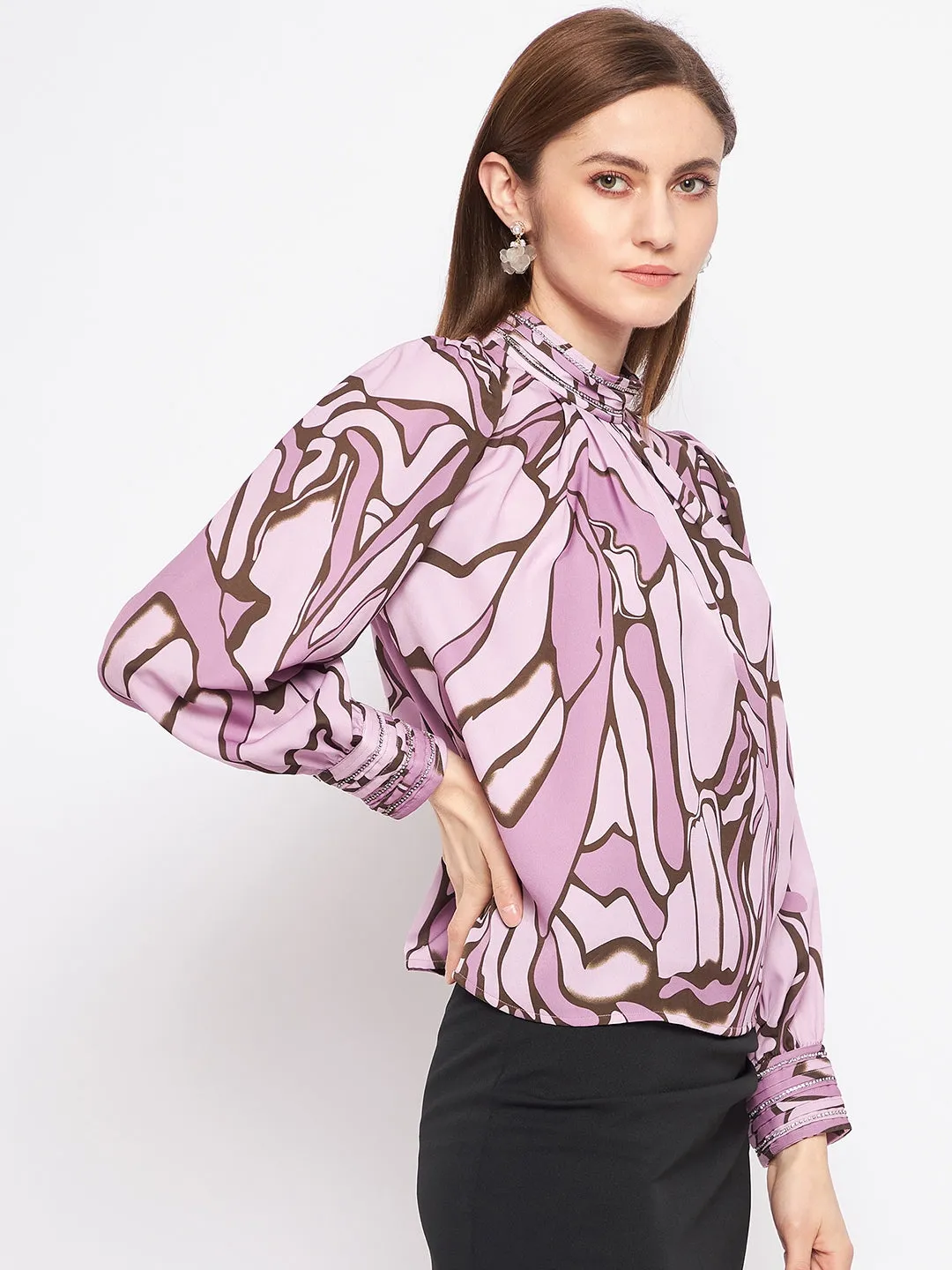Madame Printed Floral Motif Mauvea?Top Elegant Layer